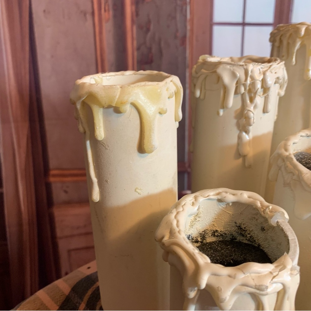 Lot of 9 Homemade PVC Faux Halloween Candles Rustic Drippy Look White Cemetery - Picture 6 of 13